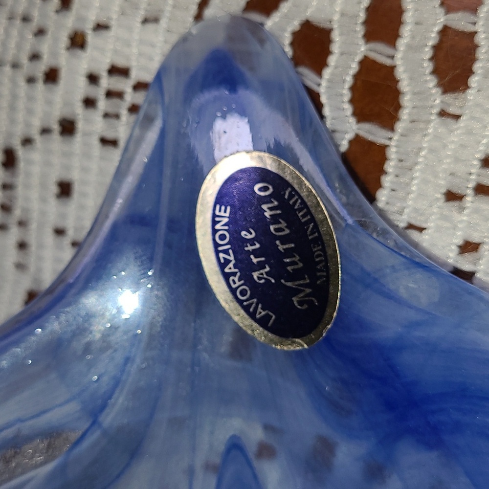 Murano Blue Glass Art with Organic Wave Design - Picture 2 of 4